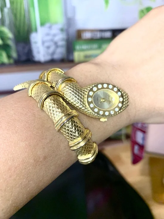 Xanadu Womens Gold Snake Serpentine Wrap Bracelet Watch with Crystal Accents - Picture 6 of 7